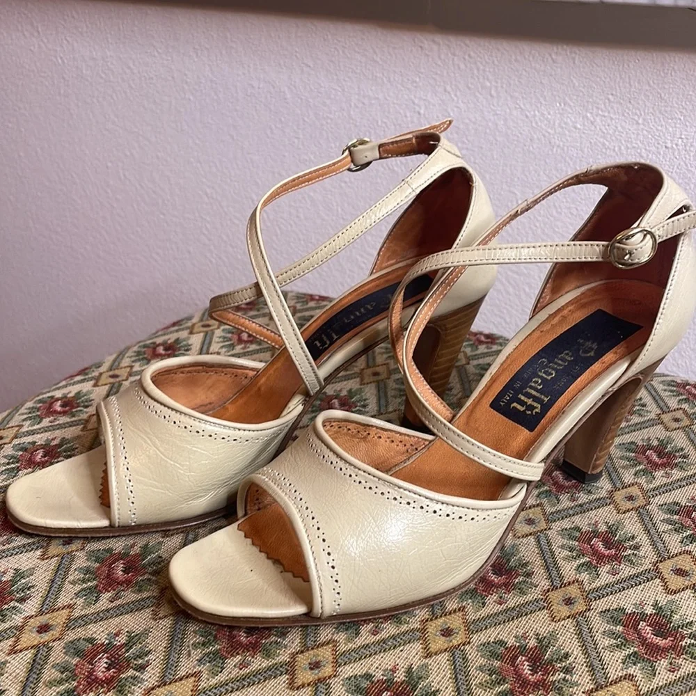 Beige PANGALFI Open Toe Heels, size 8